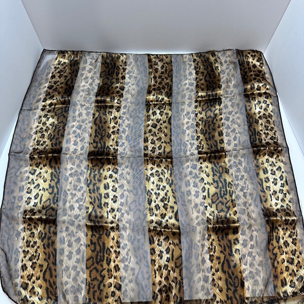 Vintage Style Sheer Leopard Print‎ Square Scarf Gold Brown Animal Pattern 20x20
